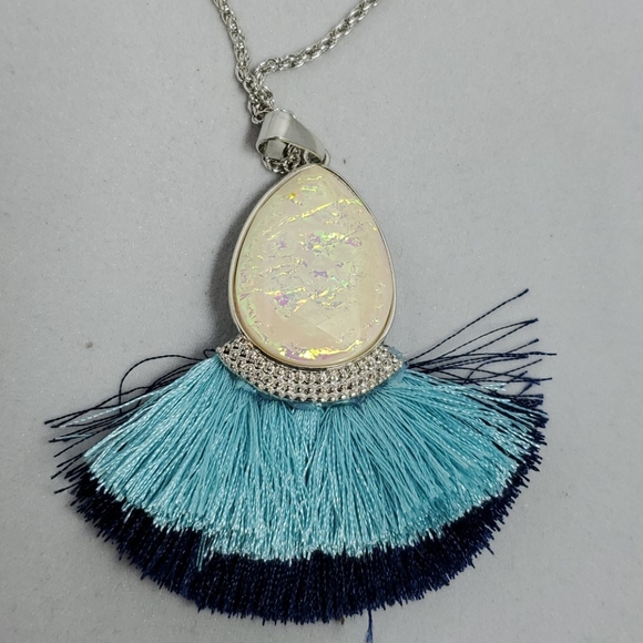 Christopher & Banks Navy/aqua tassel necklace - Picture 2 of 5